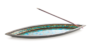 Suitsukealusta paperimassaa 'Kultalehti' turkoosi 7,5*26,5cm