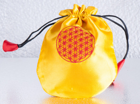 Satiinipussi 'Elämänkukka' keltainen 20*16cm