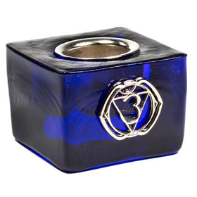 Kynttiläpidike lasikuutio 'Kolmas silmä' indigonsininen 4,5*4,5*3cm