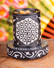 Suitsukeastia kiveä 'Elämänkukka' musta 10*9,5*5,5cm