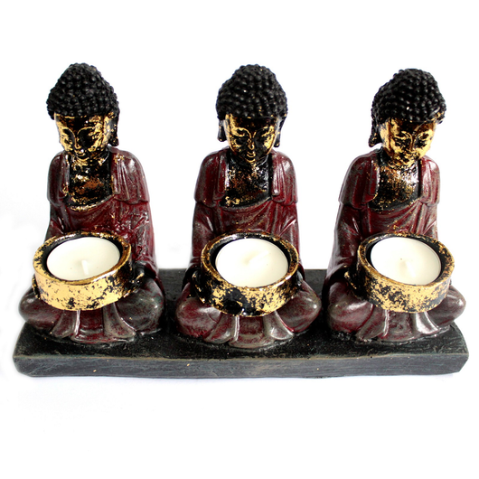 Tuikkupidike '3 Buddha Antique' puna-musta 16*25cm