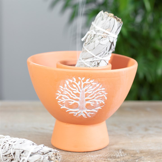 Suitsukekulho 'Smudge Bowl Tree of Life' terracotta 10,5*13cm