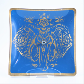 Suitsukealusta 'Norsu' sininen lasi 11*11cm