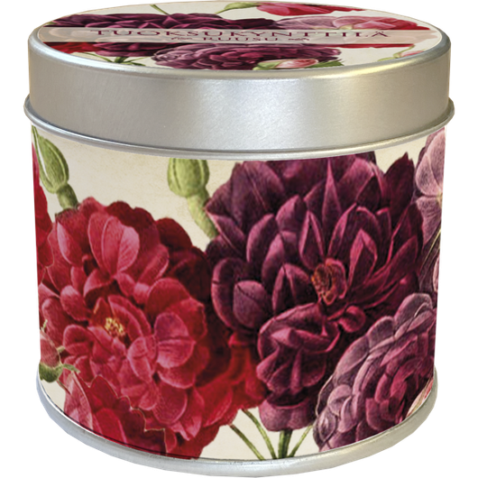 Tuoksukynttilä peltipurkissa Ruusu 'Pionikuvio'