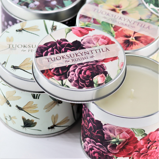 Tuoksukynttilä peltipurkissa Sitruuna 'Sitruunankukka'