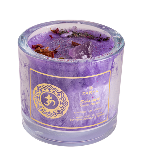 Zarya Chakrakynttilä 'Sahasrara - Kruunuchakra' Santelipuu & Manteli 450g