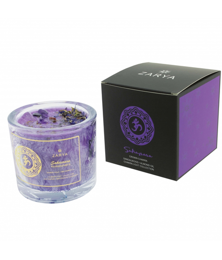 Zarya Chakrakynttilä 'Sahasrara - Kruunuchakra' Santelipuu & Manteli 450g