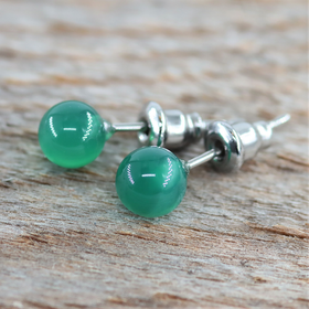 Korvakorut Akaatti Vihreä 'Nappi' 6mm