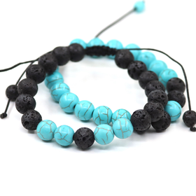 Rannekoru 'Shamballa Laavakivi & Turkoosi' (Helmi 8mm)