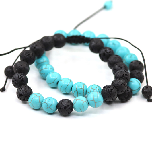 Rannekoru 'Shamballa Laavakivi & Turkoosi' (Helmi 8mm)