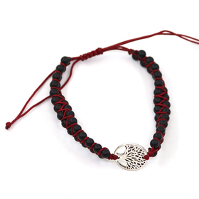 Rannekoru 'Elämänpuu Musta-Hopea' 2-rivinen (Helmi 4mm)