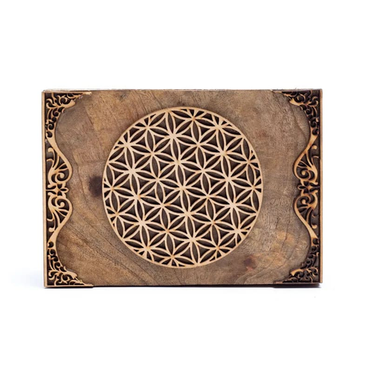 Tarotlaatikko mangopuuta 'Flower of Life' 18x12x7 cm