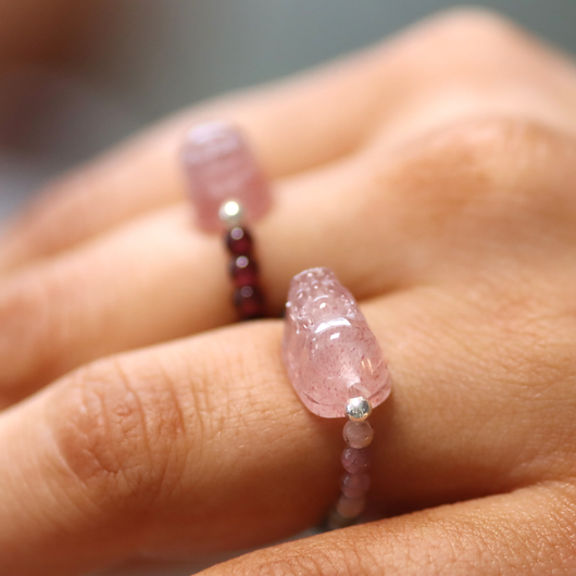 Sormus 'Pi Xiu' Vesimeloniturmaliini & Mansikkakvartsi