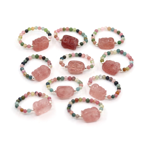 Sormus 'Pi Xiu' Vesimeloniturmaliini & Mansikkakvartsi