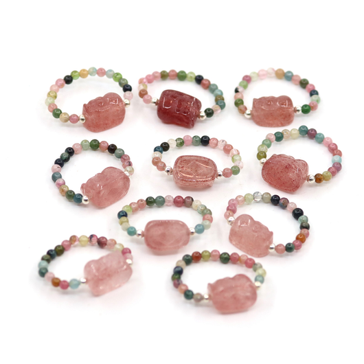 Sormus 'Pi Xiu' Vesimeloniturmaliini & Mansikkakvartsi