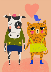 Mira Mallius: Postikortti 'Lehmä ja leopardi'