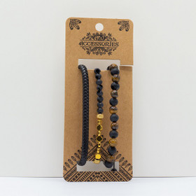 Tiikerinsilmä 'Black & Gold' rannekorusetti (3kpl)