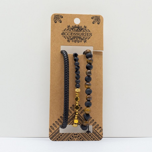 Tiikerinsilmä 'Black & Gold' rannekorusetti (3kpl)