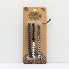 Valkoinen Howliitti & Laavakivi rannekorusetti (3kpl)