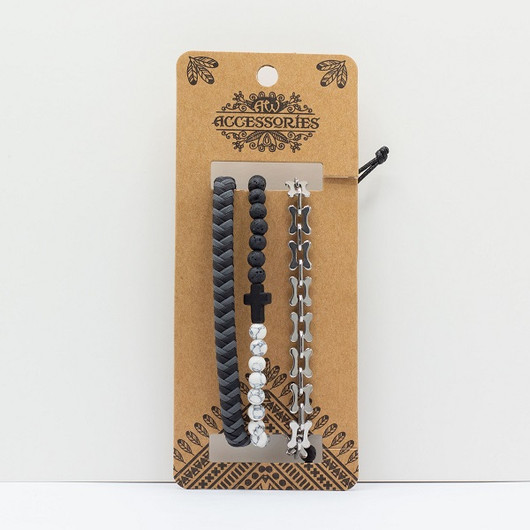 Valkoinen Howliitti & Laavakivi rannekorusetti (3kpl)