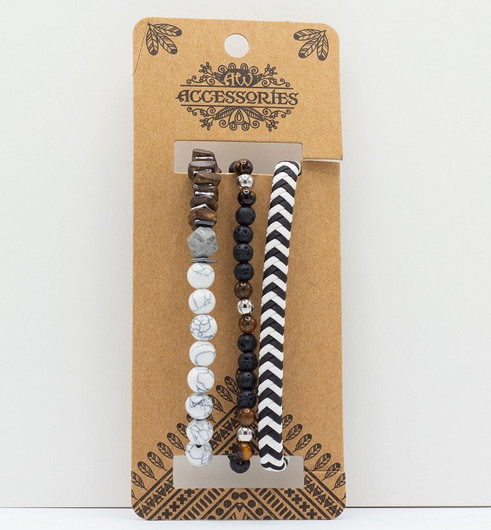 Valkoinen Howliitti & Tiikerinsilmä rannekorusetti (3kpl)