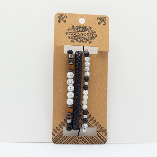 Valkoinen Howliitti 'Multistone' rannekorusetti (3kpl)