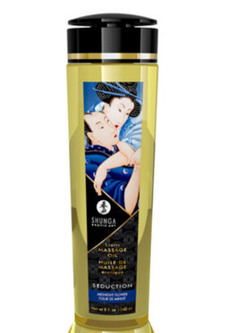 Shunga hierontaöljy hyväilee mieltä ja kehoa keskiyön kukat