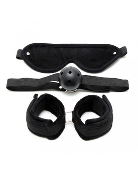 Käsikahleet, silmämaski ja suupallo - sidontasetti sopii myös alkuun