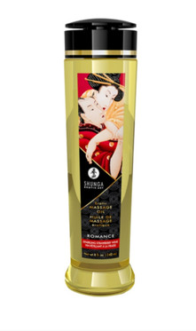 Shunga Romance mansikkaviinin tuoksuinen öljy hellii ihoa ja aisteja