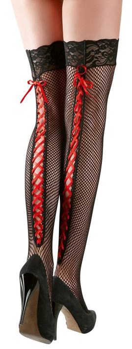 Täältä tullaan mustat verkko stay up sukat punaisella nyörityksellä S#