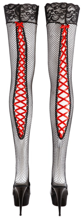 Täältä tullaan mustat verkko stay up sukat punaisella nyörityksellä S#