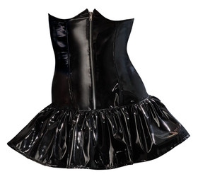 Decolteen paljaaksi jättävä pvc-mekko, istuva yläosa, kellohelma L