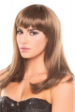 Peruukki - brunette viileän ruskea yli pitkä polkkatukka, etuhiuksilla