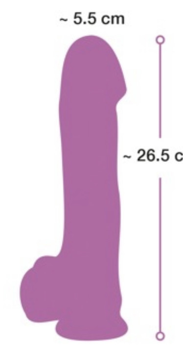 Pitkä peniksen mallinen imukupilla varusteltu dildo pituus 26.5 cm