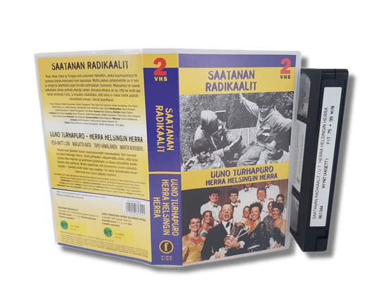 VHS-elokuva (Finnkino 2-VHS : Saatanan radikaalit & Uuno Turhapuro Herra Helsingin Herra) S 