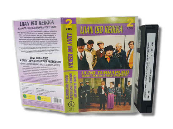 VHS-elokuva (Finnkino 2-VHS : Liian iso keikka & Uuno Turhapuro Suomen tasavallan herra presidentti) S