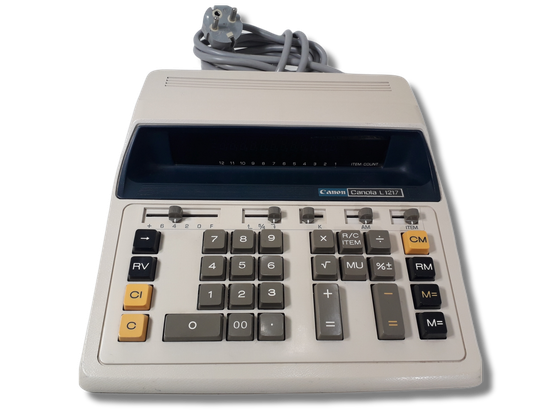 Vanha pöytälaskin (Canon Canola L1217)