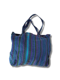 Käsintehty kangaskassi (Sini-puna-raidallinen)