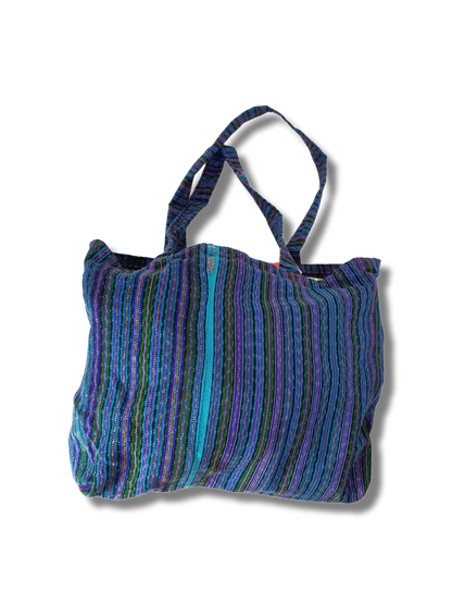 Käsintehty kangaskassi (Sini-puna-raidallinen)