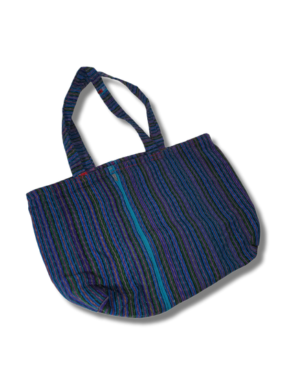 Käsintehty kangaskassi (Sini-puna-raidallinen)