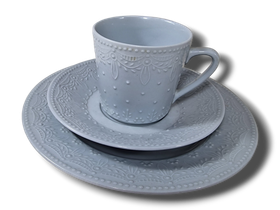 Kaksi kahvikuppia + lautaset (Arabia sävyposliini)