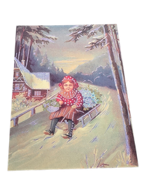 Vanha postikortti (Tyttö ja kelkka)