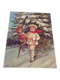 Vanha postikortti (Poika ja kelkka)