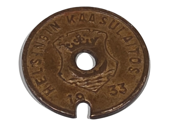 Helsingin Kaasulaitoksen kaasutonki / poletti vuodelta 1933