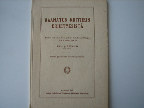 Raamatun kritiikin erhetyksistä, Emil J. Savolin