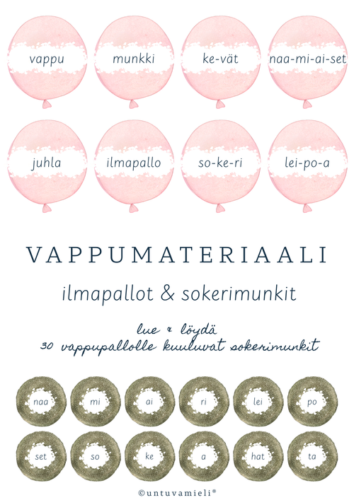 VAPPUMATERIAALI: sokerimunkit ja ilmapallot