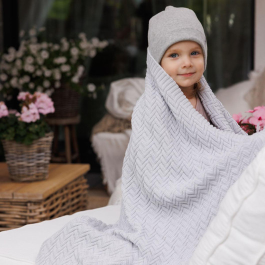 Vauvan orgaaninen puuvilla neulepeite, harmaa, 100x75cm