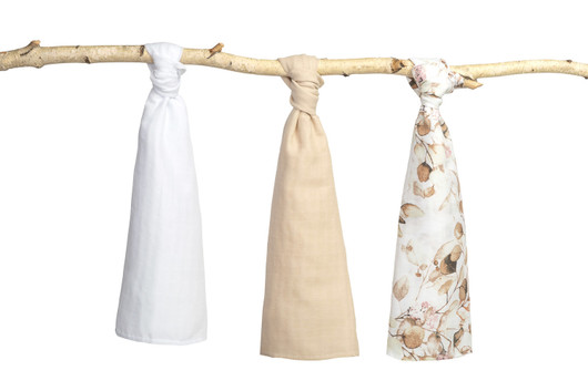 Harsopaketti, beige/kukat, 3 kpl, puuvilla, 70x80cm - SENSILLO
