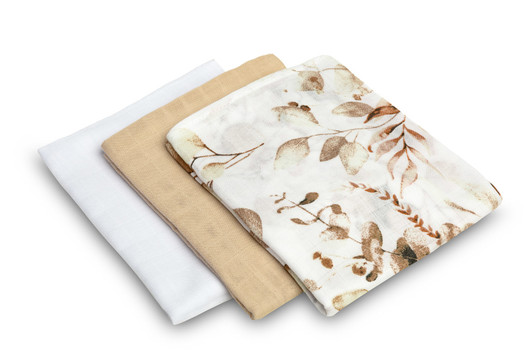 Harsopaketti, beige/kukat, 3 kpl, puuvilla, 70x80cm - SENSILLO