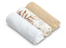 Harsopaketti, beige/kukat, 3 kpl, puuvilla, 70x80cm - SENSILLO